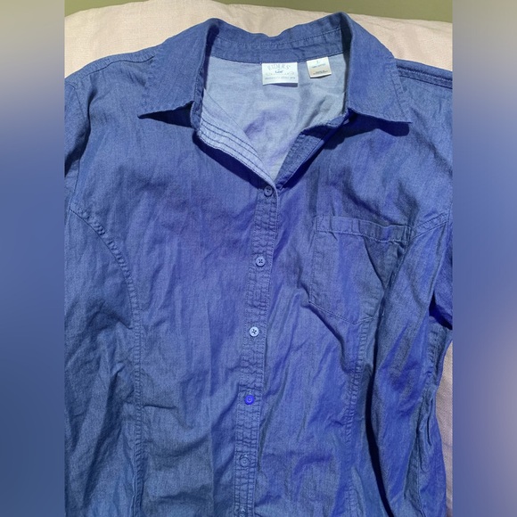 Cute colorful comfy Chevron stripe print dress sz L denim top shirt blue purple - Picture 15 of 16